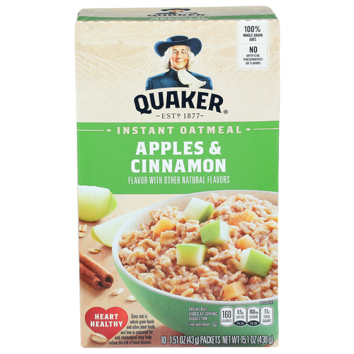 Quaker Apples & Cinnamon Instant Oatmeal - 1.51 Ounce - 10 Count