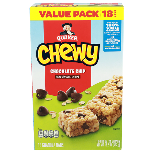 Quaker Chocolate Chip Chewy Value Pack - 0.844 Ounce - 18 Count