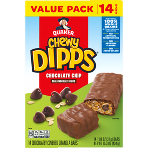 Quaker Chewy Dipps Chocolatey Covered Granola Bars Chocolate Chip - 15.3 Ounce