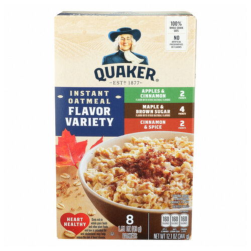 Quaker Apples & Cinnamon Maple & Brown Sugar Cinnamon & Spice Flavor Variety Instant Oatmeal - 1.513 Ounce - 8 Count