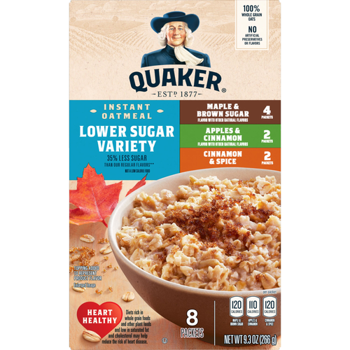 Quaker Instant Oatmeal Lower Sugar Variety - 9.3 Ounce