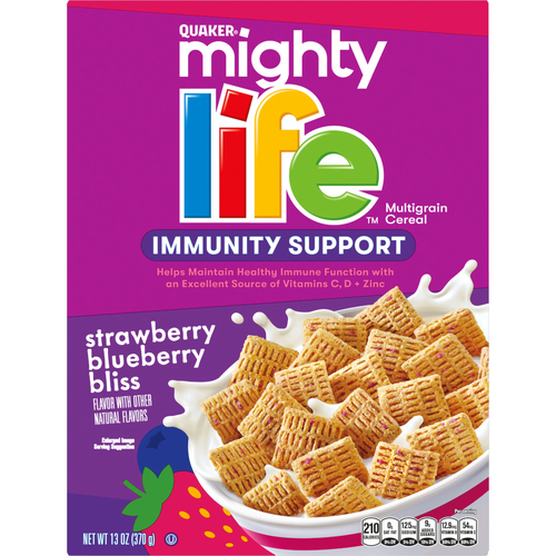 Quaker Mighty Life Multigrain Cereal Immunity Support Strawberry Blueberry Bliss - 13 Ounce