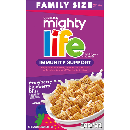 Quaker Mighty Life Multigrain Cereal Immunity Support Strawberry Blueberry Bliss - 22.3 Ounce