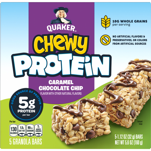 Quaker Caramel Chocolate Chip Chewy Protein Granola Bars - 5.6 Ounce Image 1 of 3