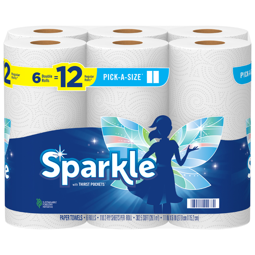 Sparkle Towel Pick-A-Size Paper Towels, 6 Double Rolls - 660 Count