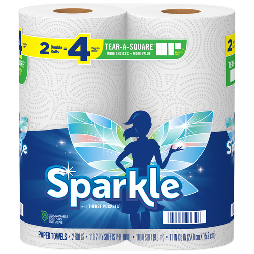 Sparkle Towel Tear-A-Square Paper Towels, 2 Double Rolls - 220 Count