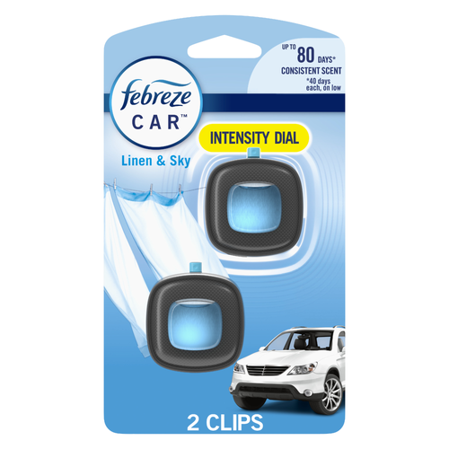 Febreze Car Air Freshener, Odor-Fighting Automotive Vent Clip, Linen & Sky Scent - 0.13 Ounce