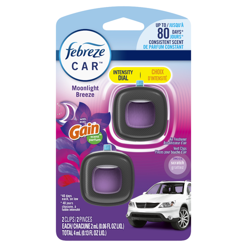 Febreze Car Air Freshener, Odor-Fighting Automotive Vent Clip, Gain Moonlight Breeze Scent - 0.13 Ounce