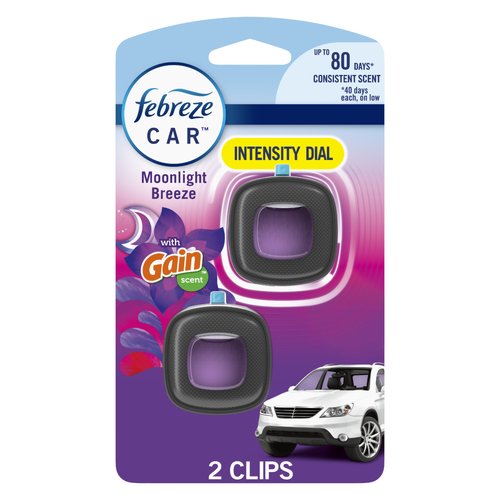 Febreze Car Air Freshener, Odor-Fighting Automotive Vent Clip, Gain Moonlight Breeze Scent - 0.13 Ounce