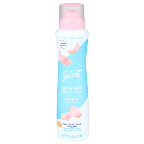 Secret Rose Scent Weightless Dry Spray Aluminum Chilorohydrate Antiperspirant Deodorant - 4.1 Ounce