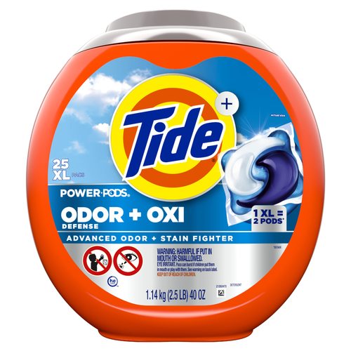 Tide Odor Defense + Oxi Laundry Detergent Pacs, Original Scent, Advanced Odor + Stain Fighter - 25 Count
