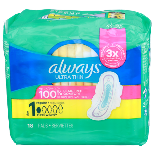 Always Size 1 Regular Flexi-Wings Ultra Thin Pads - 18 Count