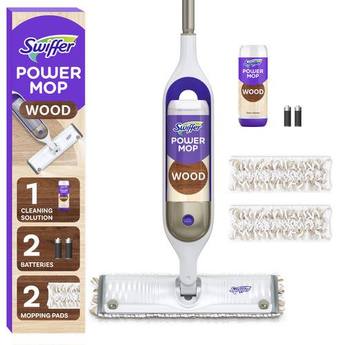 Swiffer Power Mop Wood, Hardwood Floor Cleaner For Mopping, Quickdry Cleaning Set, Lemon Scent - 1 Kit