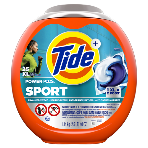 Tide Power Pods Sport Laundry Detergent Pacs, Advanced Sweat + Stain Fighter - 25 Count