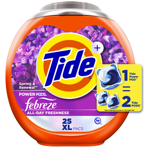 Tide Power Pods With Febreze Laundry Detergent Pacs, , Spring & Renewal Scent, All-Day Freshness - 25 Count