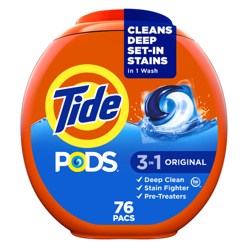 Tide Pods Laundry Detergent Pacs, 3-In-1 Stain Remover, Odor Fighter, Color Protector, , He Compatible, Original Scent - 76 Count