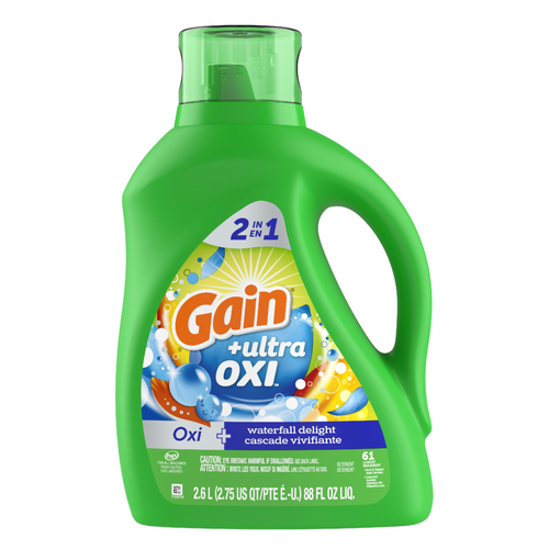 Gain Ultra Oxi Liquid Laundry Detergent, Waterfall Delight Scent, 61 Loads, Soap, He Compatible - 88 Ounce