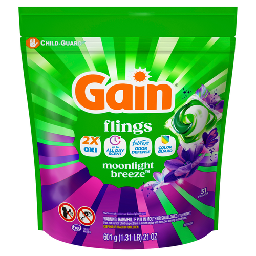 Gain Flings Laundry Detergent Pacs, , Moonlight Breeze Scent - 31 Count Image 1 of 2