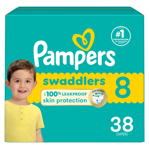 Pampers Swaddlers Diapers, Size 8 46+ Lbs , Ultra Absorbent Disposable Infant Diaper - 38 Count
