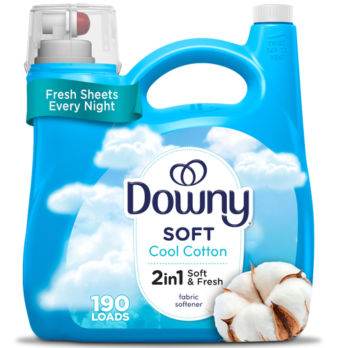 Downy Soft, 2 In 1 Soft And Fresh Liquid Fabric Softener, Cool Cotton, , 190 Loads, Conditioner Provides Softness Freshness For Fabrics - 140 Ounce