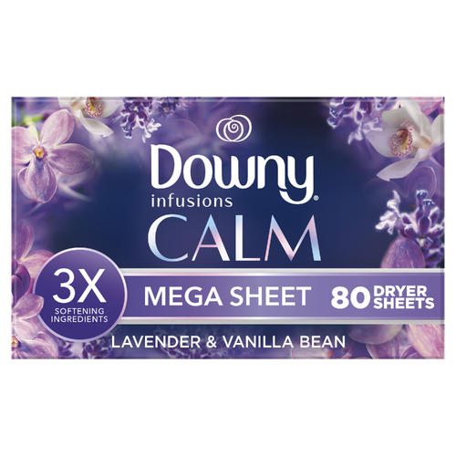 Downy Infusions Mega Dryer Sheets, Laundry Fabric Softener, Calm, Lavender And Vanilla Bean - 80 Count