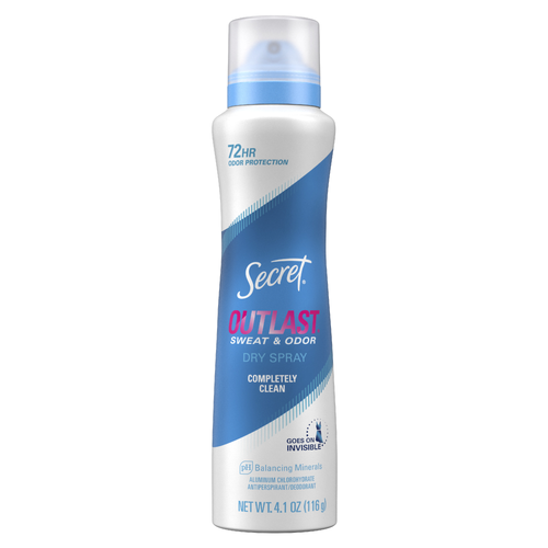 Secret Outlast Dry Spray Antiperspirant And Deodorant For Women, Completely Clean, Each - 4.1 Ounce
