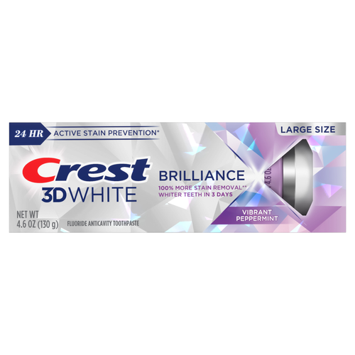 Crest 3d White Brilliance Vibrant Peppermint Teeth Whitening Toothpaste, Anticavity Fluoride 100% More Surface Stain Removal, Active Prevention - 4.6 Ounce