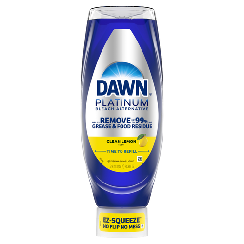 Dawn Platinum Ez-Squeeze Dish Soap Liquid, Dishwashing Grease Removal, Upside Down Bottle, Bleach Alternative Clean Lemon - 24.3 Ounce