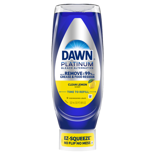 Dawn Platinum Ez-Squeeze Dish Soap Liquid, Dishwashing Grease Removal, Upside Down Bottle, Bleach Alternative Clean Lemon - 18 Ounce