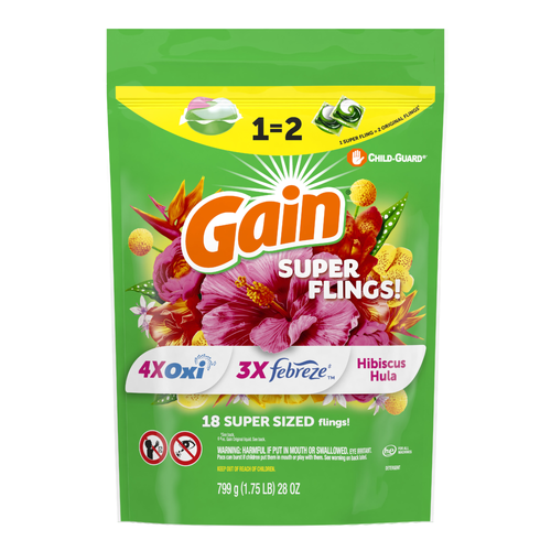 Gain Super Sized Flings Laundry Detergent Pacs, Hibiscus Hula Scent - 18 Count