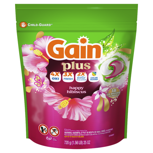 Gain Plus Flings Detergent Pacs, Happy Hibiscus Scent - 18 Count Image 1 of 2