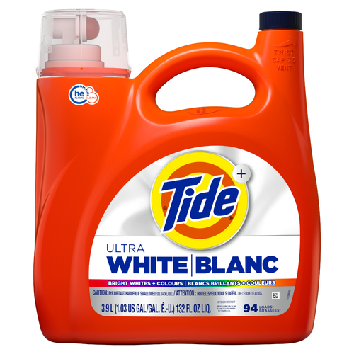 Tide Ultra White Liquid Laundry Detergent, 94 Loads, For Bright Whites And Colors - 132 Ounce