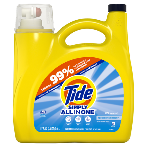 Tide Simply All-In-One Liquid Laundry Detergent, Refreshing Breeze Scent, 89 Loads - 117 Ounce