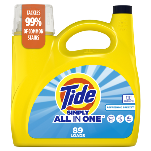 Tide Simply All-In-One Liquid Laundry Detergent, Refreshing Breeze Scent, 89 Loads - 117 Ounce