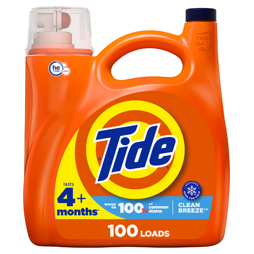 Tide Laundry Detergent Liquid, Clean Breeze Scent, 100 Loads, , Works On 100% Of Common Stains, Soap, Liquid - 132 Ounce