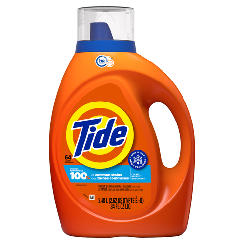 Tide Laundry Detergent Liquid, Clean Breeze Scent, 64 Loads, Works On 100% Of Common Stains, Soap - 84 Ounce