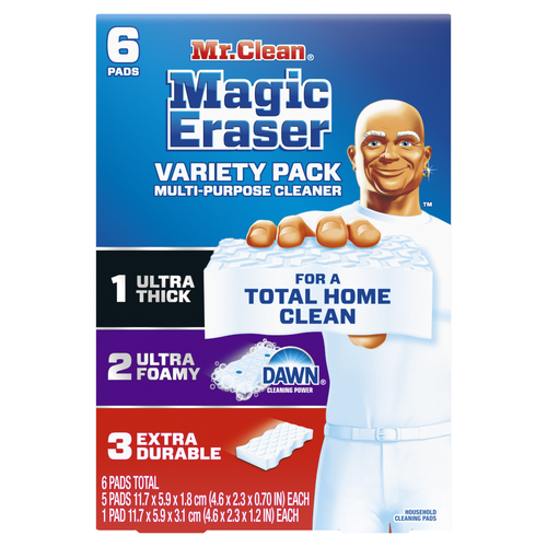 Mr. Clean Magic Eraser Sponge, All Purpose Cleaner, Cleaning Scrubber, Variety Pack - 6 Count