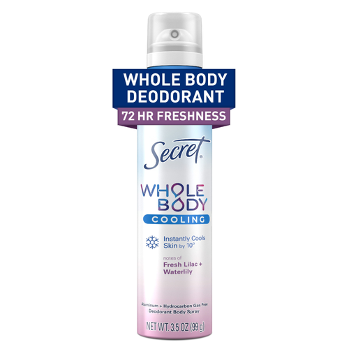 Secret Whole Body Aluminum Free Cooling Spray Deodorant For Women Lilac & Waterlily - 3.5 Ounce
