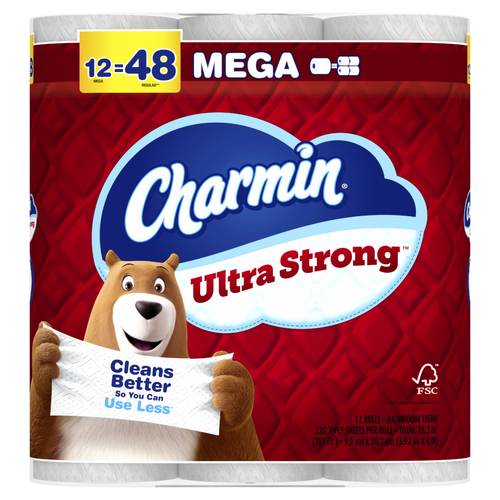 Charmin Ultra Strong Toilet Paper 12 Mega Rolls, 220 Sheets Per Roll - 12 Count