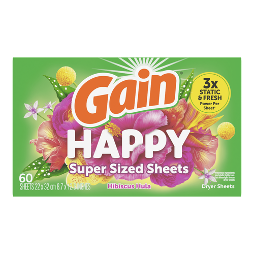 Gain Super Sized Dryer Sheets, Happy - 60 Count