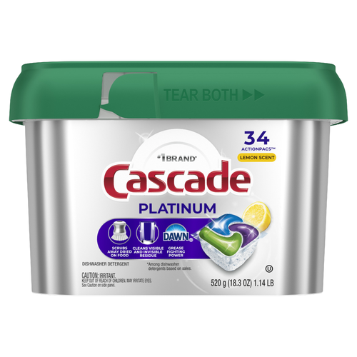 Cascade Platinum Dishwasher Pods, Detergent, Dish Soap, Lemon - 34 Count