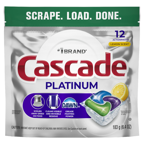 Cascade Platinum Dishwasher Pods, Detergent, Dish Soap, Lemon - 12 Count