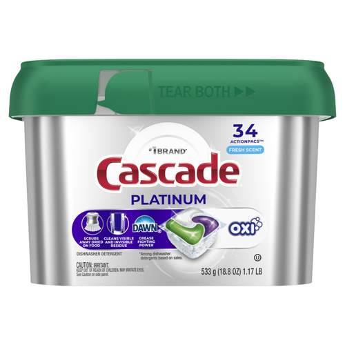 Cascade Platinum Dishwasher Pods, Detergent, Dish Soap, Fresh - 34 Count
