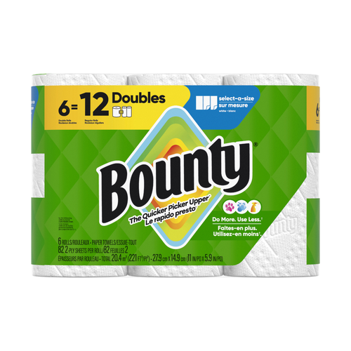 Bounty Paper Towels Select-A-Size White, 6 Double Rolls, 82 Sheets Per Roll - 6 Count