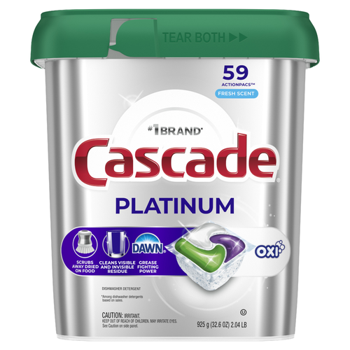 Cascade Platinum + Oxi Dishwasher Pods, Detergent, Dish Soap, Fresh - 59 Count