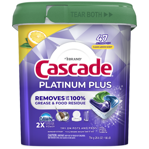 Cascade Platinum Plus Dishwasher Pods, Detergent, Dish Detergent Soap, Lemon - 47 Count