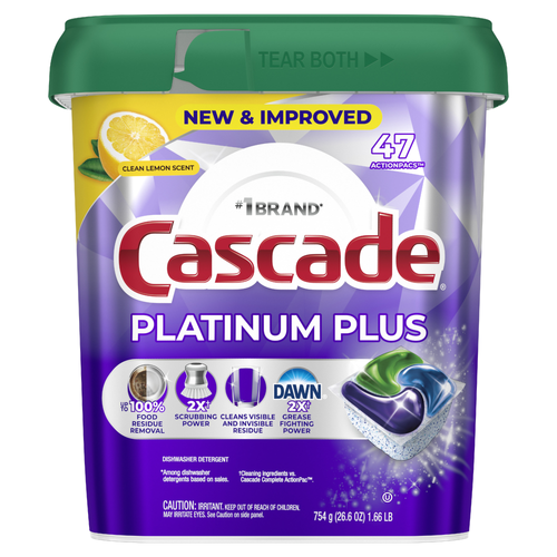 Cascade Platinum Plus Dishwasher Pods, Detergent, Dish Soap, Lemon - 47 Count