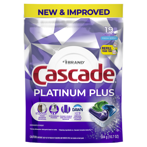 Cascade Platinum Plus Dishwasher Pods, Detergent, Dish Soap, Fresh - 19 Count