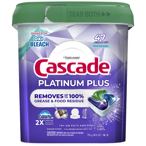 Cascade Platinum Plus Dishwasher Pods, Lemon Scent - 47 Count
