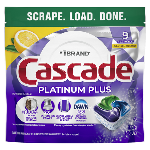 Cascade Platinum Plus Dishwasher Pods, Detergent, Dish Soap, Lemon - 9 Count
